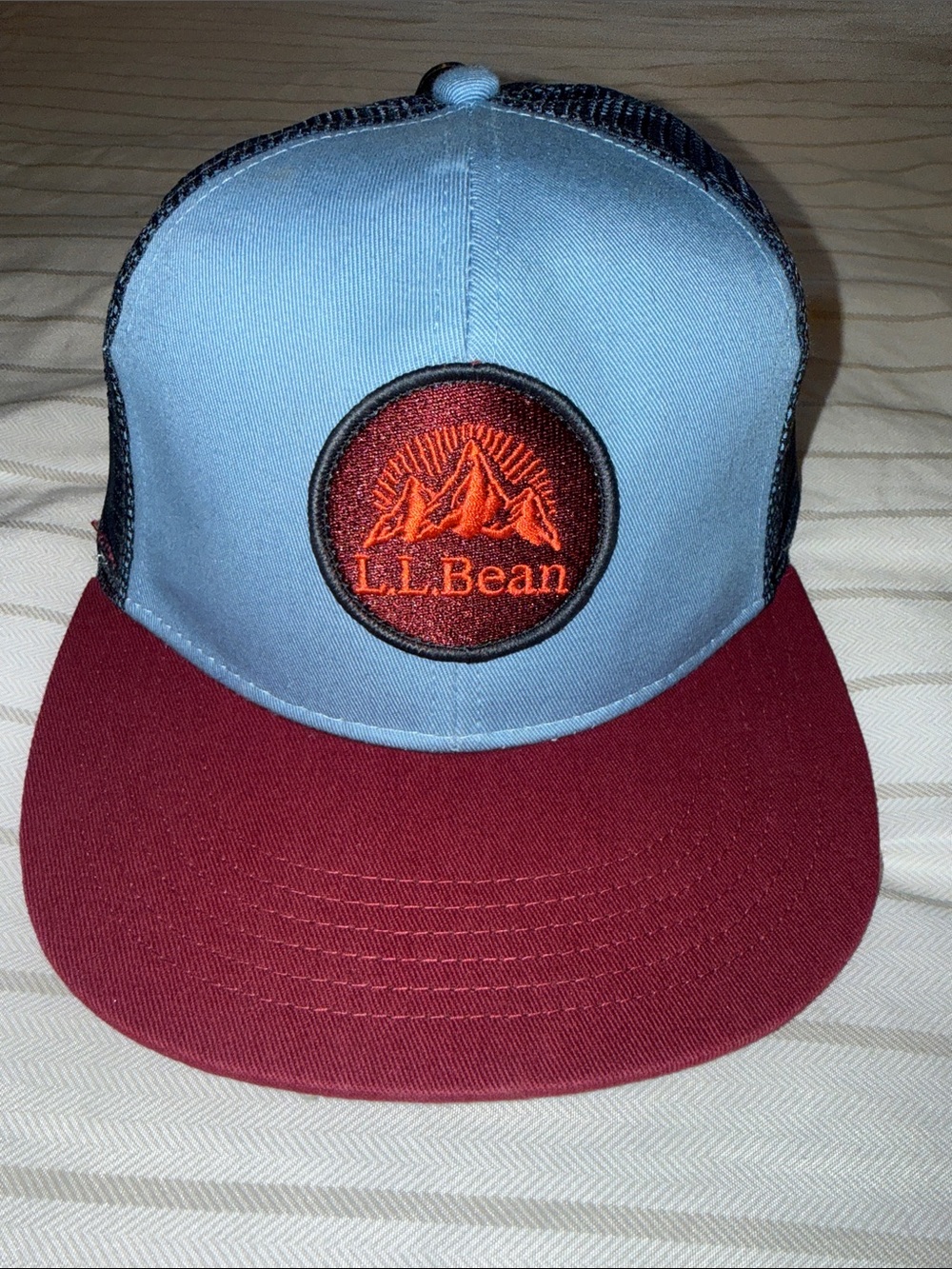 L.L.Bean Light Blue Front Panel Trucker Hat with Maroon Bill